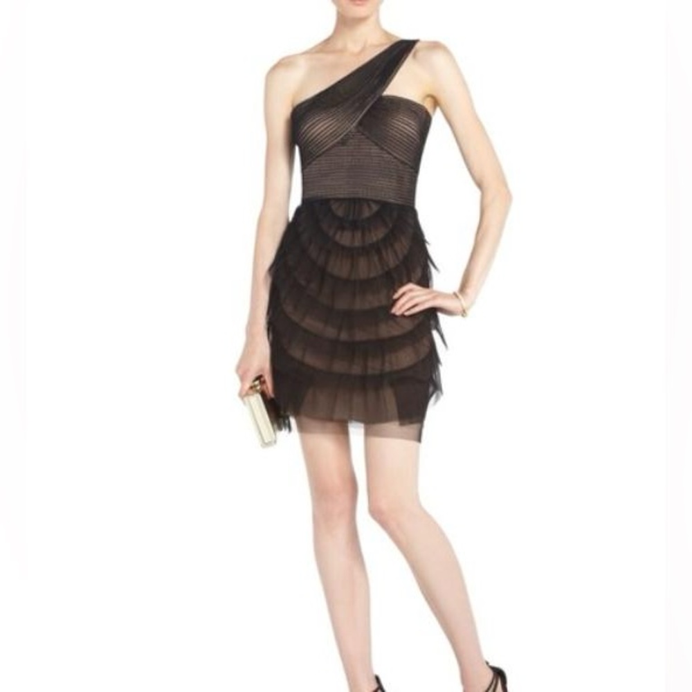 BCBG MaxAzaria Black Ruffled Cocktail Dress